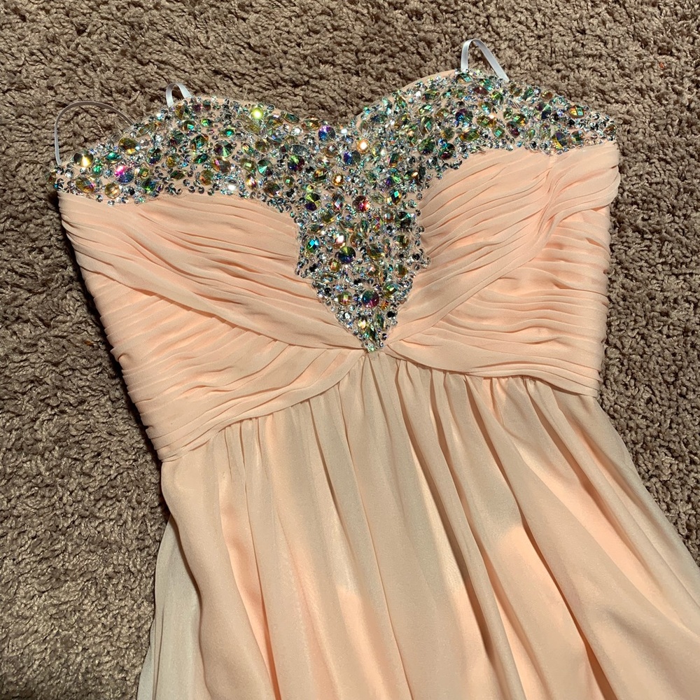Peach Colored Sequined Prom Dress